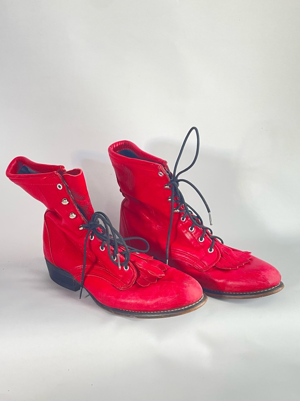Red Women's Lace-Up Fringe Ankle Boots